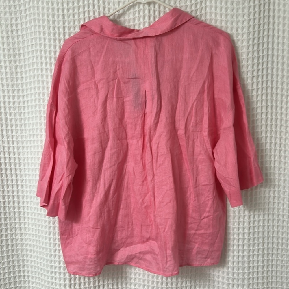 Pink 100% Linen Button Down Short Sleeve Shirt Medium NWT H&M - Picture 5 of 5
